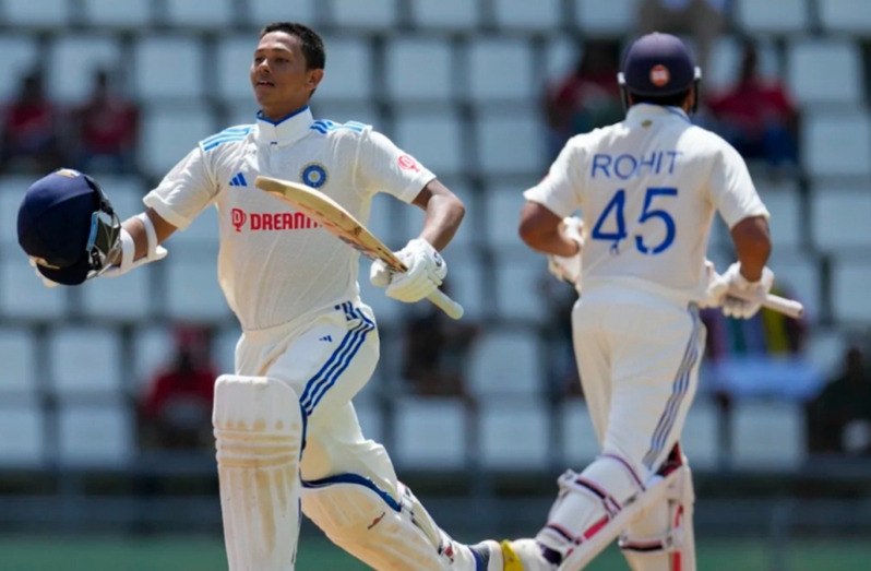 Yashasvi Jaiswal (left) and Rohit Sharma (right) both struck hundreds for India