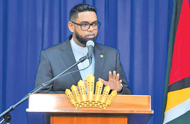 President, Dr. Irfaan Ali during his Press conference on Wednesday (Office of the President photo)