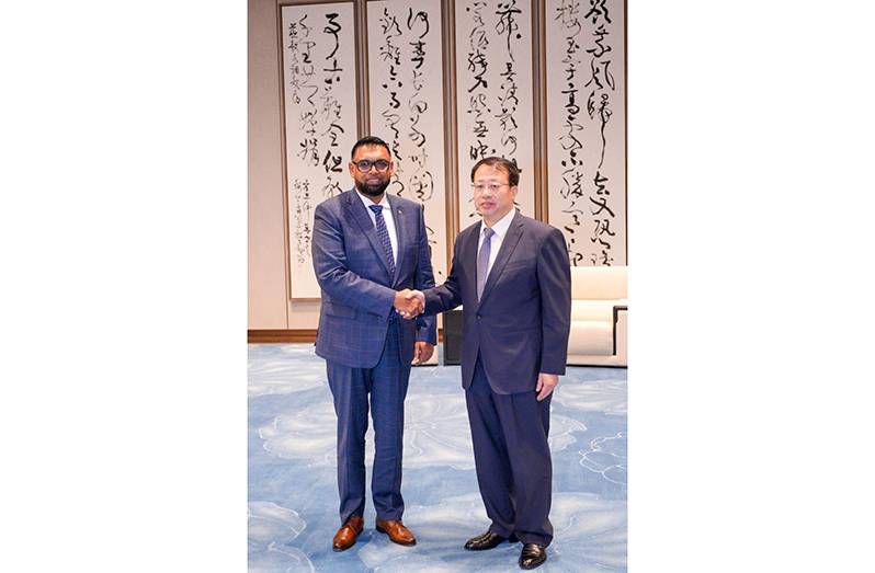 President, Dr. Irfaan Ali with Gong Zheng, the Mayor of Shanghai (Office of the President photo)