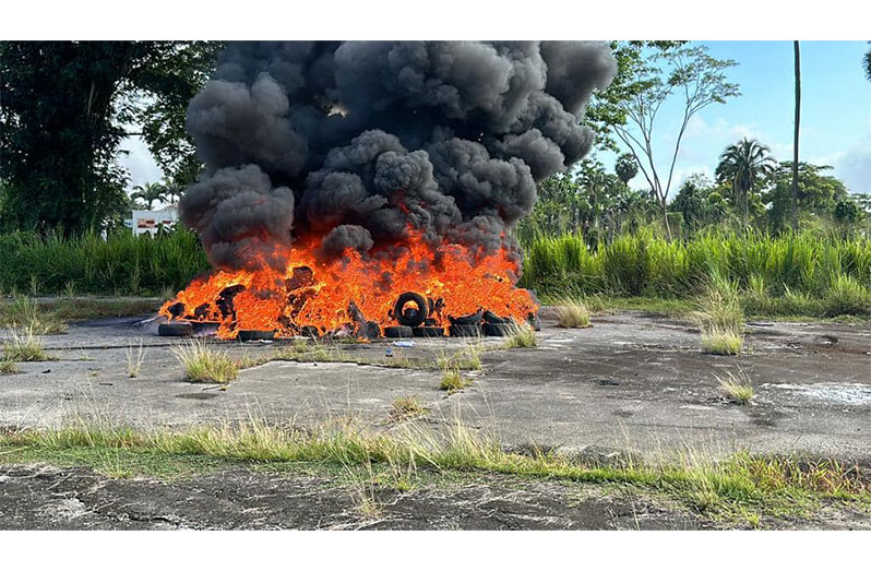 The US$2.5 million in local and foreign marijuana being destroyed (Ministry of Home Affairs photo)