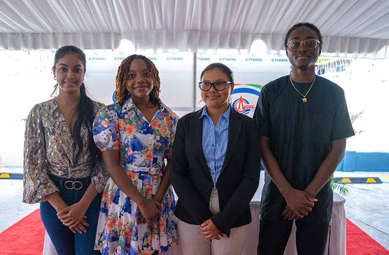 The 2023 scholarship awardees: (from left) Ishika Singh, Aria Matthews, Nazeela Williams and Nechemiyah Levans