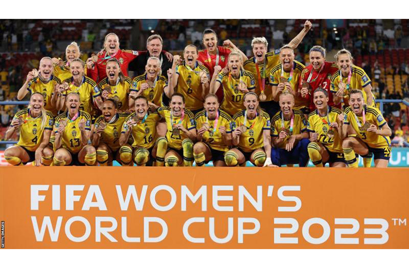 Sweden players celebrate another third-place finish at the Women's World Cup