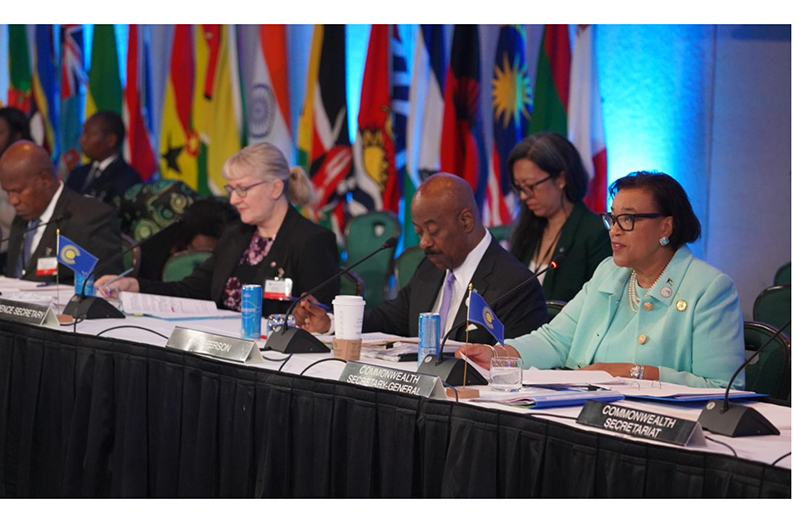 Commonwealth SG, Patricia Scotland (right) at the triennial Commonwealth meeting in The Bahamas this week