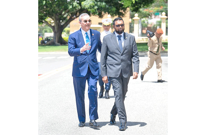 The Dominican Republic’s President, Luis Abinader and President Dr. Irfaan Ali (Office of the President photo)