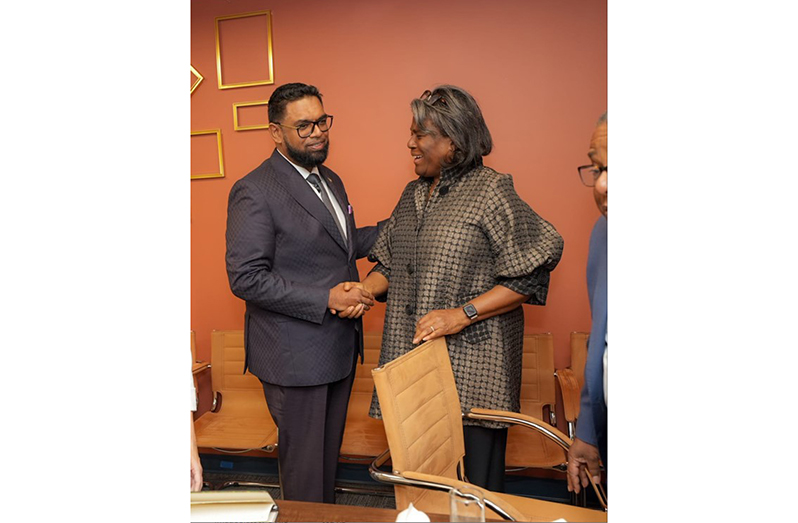 President Dr. Mohamed Irfaan Ali and Permanent Representative of the United States of America to the United Nations, Ambassador Linda Thomas-Greenfield met Wednesday on the margins of the United Nations General Assembly