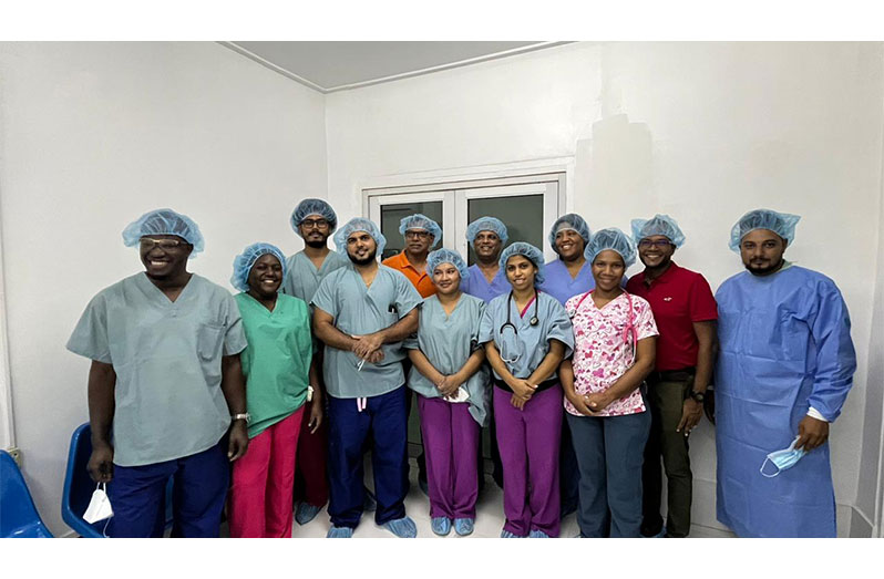 A part of the medical team from the GPHC and MOH that achieved a significant milestone recently by performing the first-ever surgeries in Region Eight at the Mahdia District Hospital