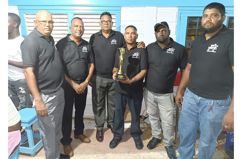 The victorious Cold Fusion players: From left are Robin Persaud, Boodnarine Persaud, Radesh Sooklall, Rishi Samaroo, Tavendra Mangra and Taslim Inshan. Missing from picture is Doodnauth (Bunda) who played all three matches