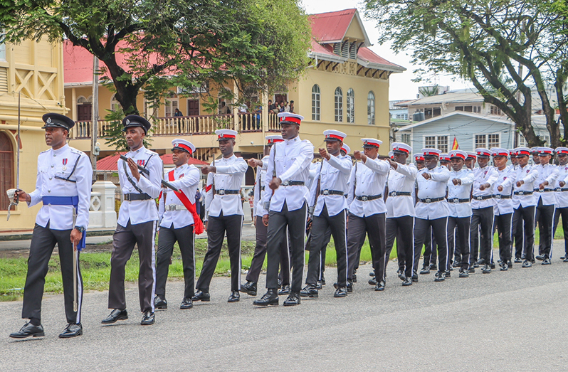 Members of the Guyana Police Force marching