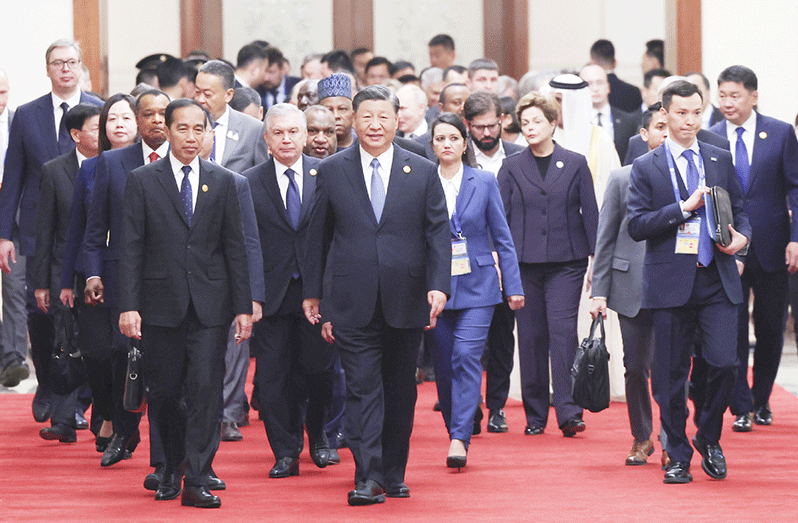 President Xi Jinping and distinguished guests arrive to attend the opening ceremony of the third Belt and Road Forum for International Co-operation at the Great Hall of the People in Beijing, capital of China, Oct 18, 2023