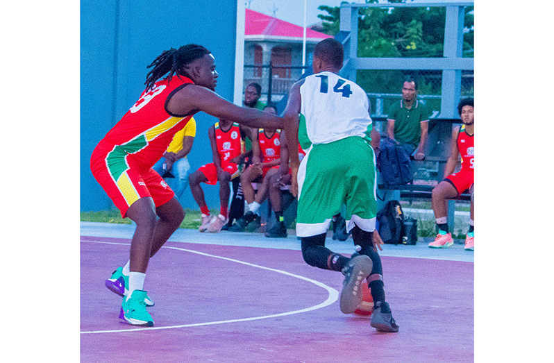 UG Trojans' Damani Thomas (left) marks his opponent during Saturday's win over Nets (Shaniece Bamfield photo)