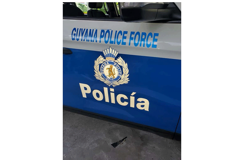 One of the Guyana Police Force’s vehicles with the ‘Policia’ marking