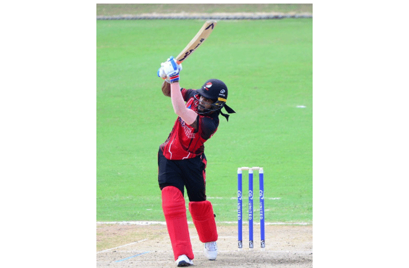 Kjorn Ottley hits out during his unbeaten hundred against Windward Islands Volcanoes on Thursday. (Photo courtesy CWI Media)