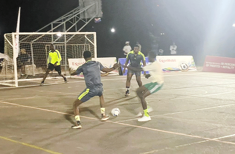 Action in the ExxonMobil Guyana Futsal tournament