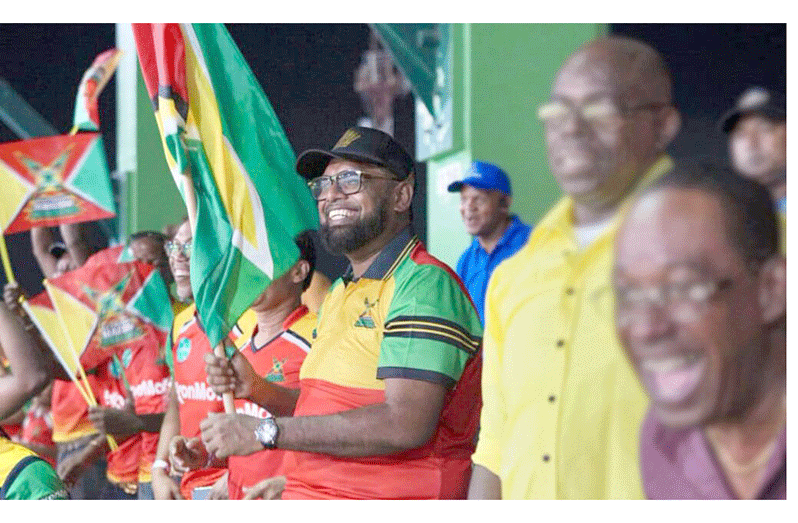 President Ali is pictured in the stands at one of the games held in Guyana.