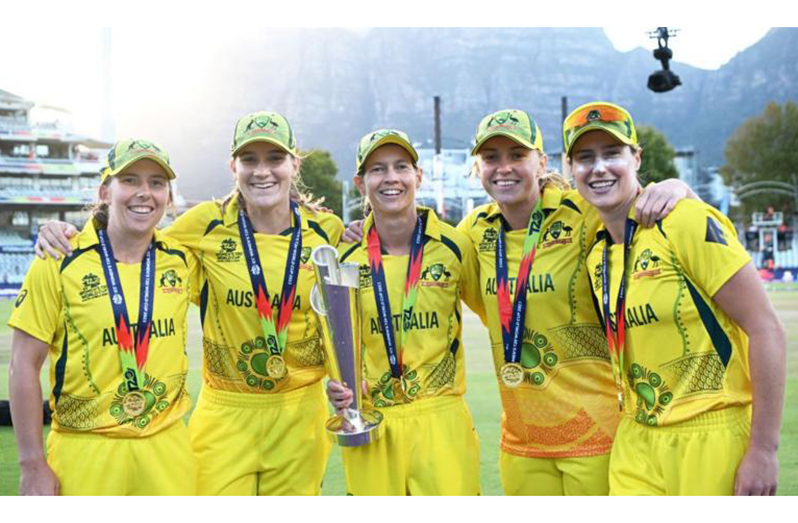 Meg Lanning (centre) led Australia to victory in the Women's T20 World Cup in February