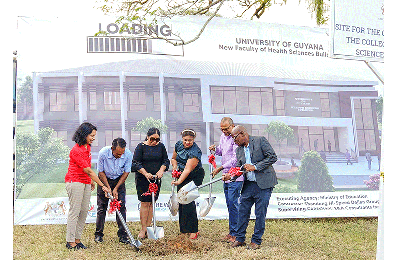 Minister of Education, Priya Manickchand, along with the Minister of Health, Dr Frank Anthony, joined officials of the University of Guyana to turn the sod for the construction of a new building for university’s College of Medical Sciences