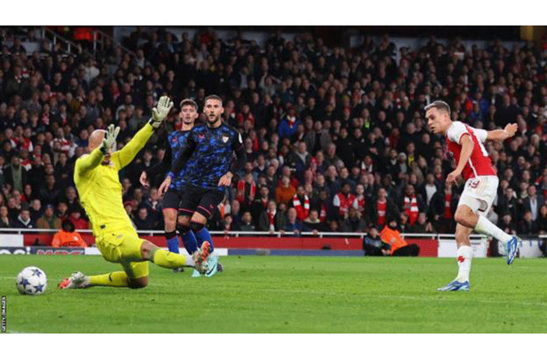 Leandro Trossard scored his second goal in the Champions League this season to put Arsenal ahead