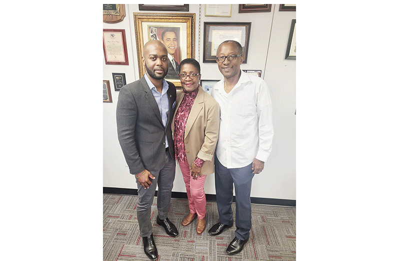 CWI President Dr Kishore Shallow (left) with Broward County Commissioner Hazelle Rogers (centre) and Jeff Miller (right) of Worldwide Sports Enterprise