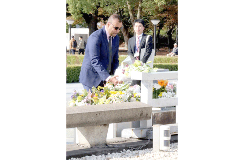 Robert Persaud, Foreign Secretary of the Ministry of Foreign Affairs and International Cooperation, paying tribute to the victims of the 1945 atomic bombing of Hiroshima