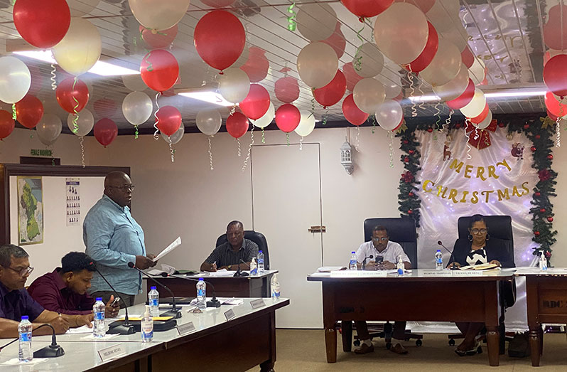 The Prime Minister’s Representative Arnold Adams speaking during the recent RDC statutory meeting