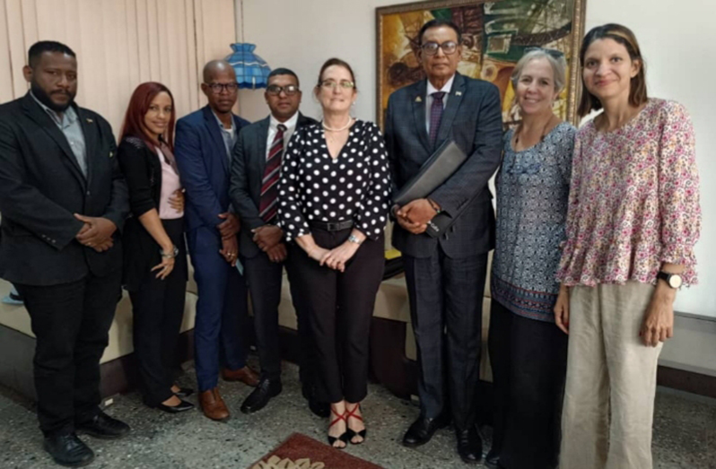 (From left to right) Mr. Quincy Younge and Ms. Arlenys Ponce from the Guyana Embassy; Mr. Robert Williams and Mr. Jagdesh Haripershad from IPED; Ambassador Tania Aguiar Fernandez, Vice-President of the Cuban Chamber; Ambassador Majeed; and Ms. Natacha Guma Garcia, the Chamber’s Legal Advisor, and Ms. Rachel Velasquez, Specialist in the Chamber’s International Department