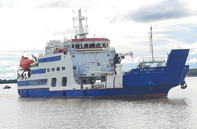 The M.V. Ma Lisha which arrived in Guyana earlier this year and set out on its maiden voyage in August