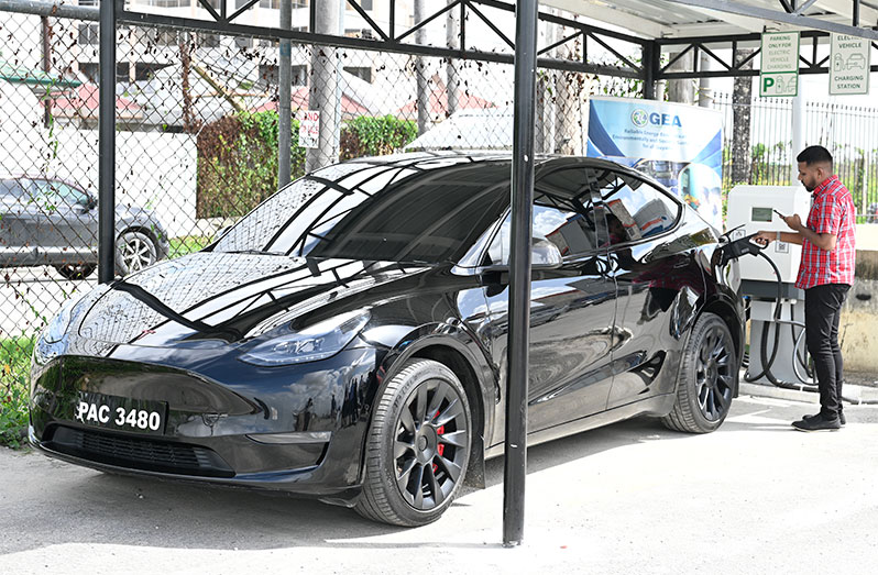 Charging stations for electric vehicles are now accessible to the public. (Adrian Narine photo)