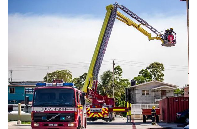 Fire fighters demonstrating the usage of a skylift
