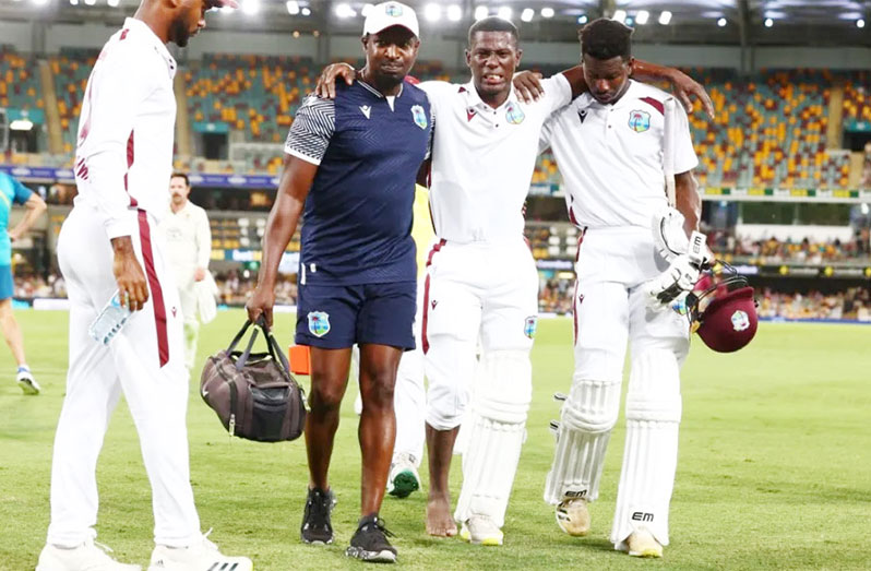 Shamar Joseph retired hurt with a damaged toe  •  Getty Images