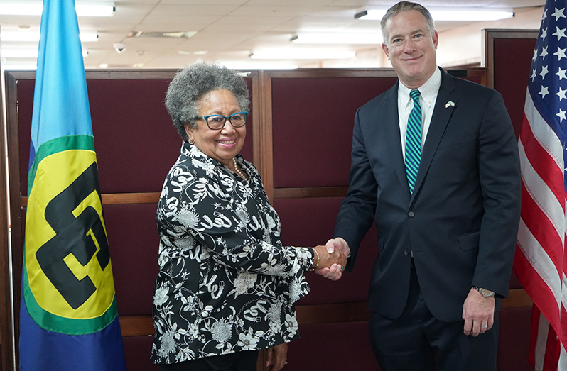 Deputy Assistant Secretary of Defence for the Western Hemisphere at the United States Department of Defence, Daniel Erikson meeting with Caricom Secretary General, Dr Carla Barnett