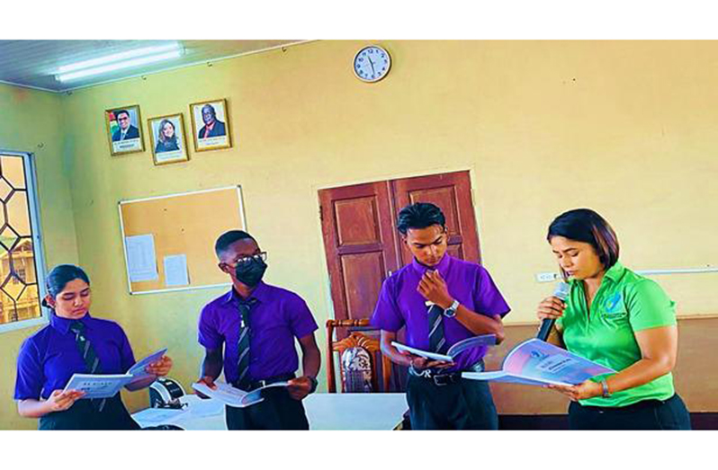 Dr. Shanti Persaud (extreme right) guiding students of Fraser’s Educational Institute in the transformative iLead Youth Leadership Development Programme