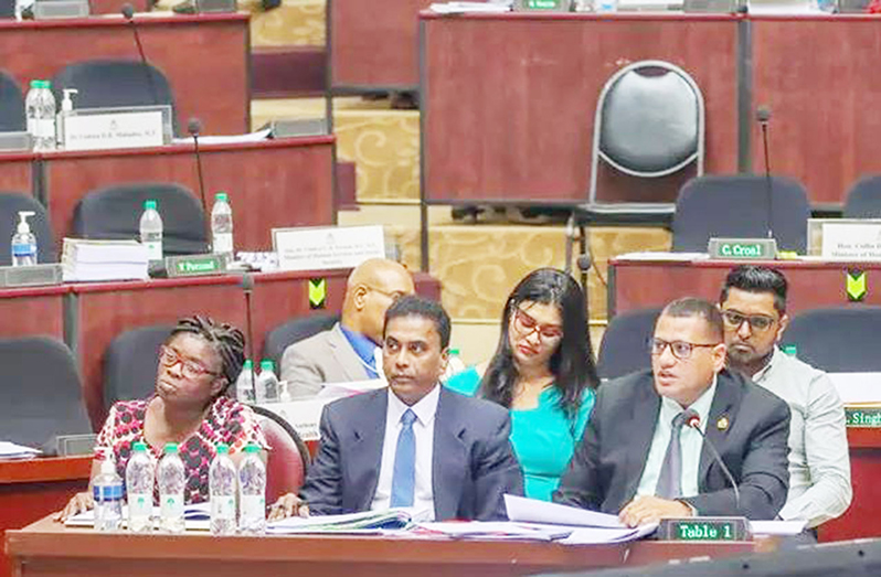 Minister of Housing and Water, Collin Croal and Permanent Secretary, Mr Bishram Kuppen and other support staff during the consideration of the estimates