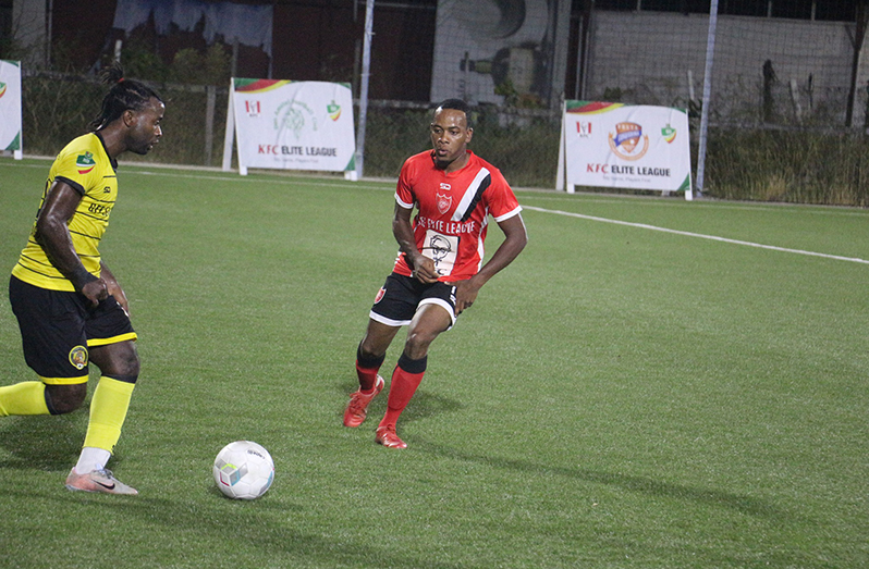 Western Tigers’ Trayon Bobb going for goal against Buxton