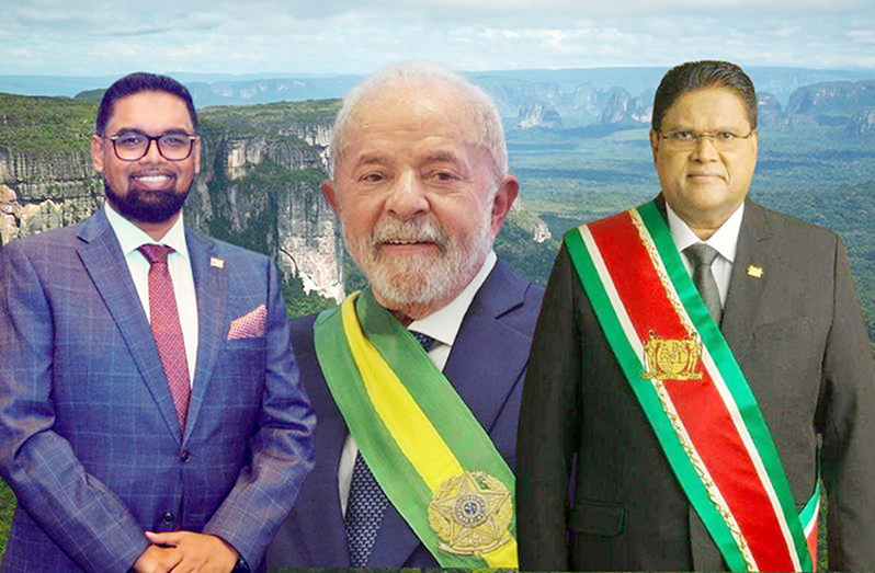 Guyana's President Dr. Irfaan Ali; Brazil's President Luiz Inácio Lula da Silva and Suriname's President Chandrikapersad Santokhi