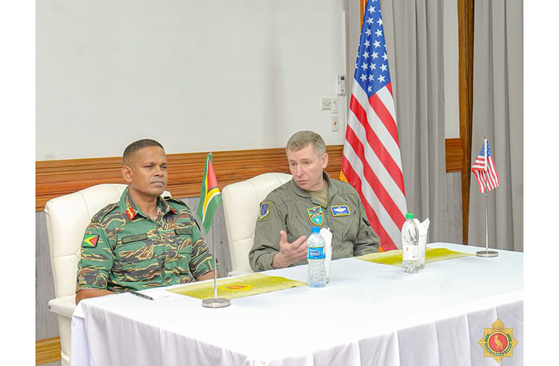 Chief of Staff of the Guyana Defence Force, Brigadier Omar Khan and US Air Force Major General Evan Pettus