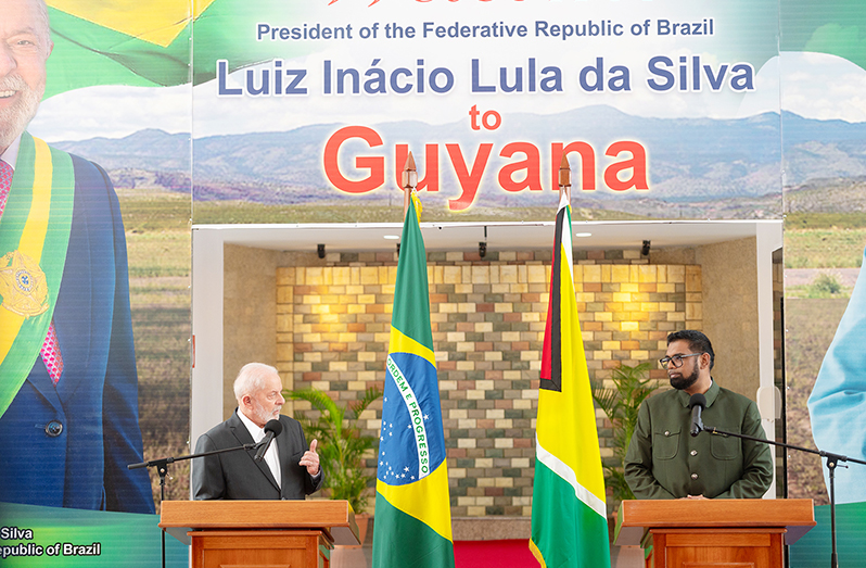 Brazil’s President, Luiz Inácio ‘Lula’ da Silva and Guyana’s President Dr. Irfaan Ali, on Thursday held bilateral talks at the Arthur Chung Conference Centre here in Guyana (Delano Williams photo)