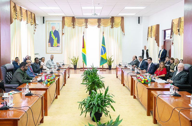 Guyana’s President, Dr Irfaan Ali and his Brazilian counterpart President Luiz Inácio ‘Lula’ da Silva held bilateral talks on Thursday (Delano Williams photo)