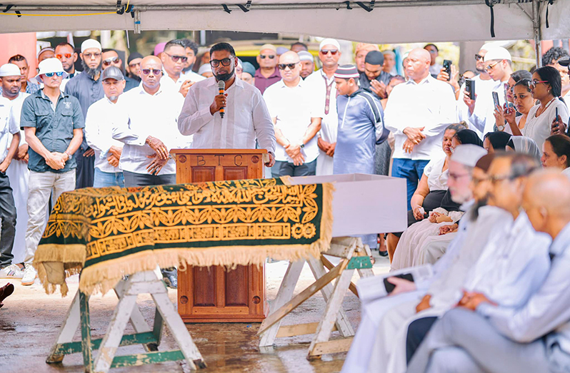 President Ali on Wednesday attended the funeral of Zaheer Mohammed Sheriff, a 50-year-old miner who, along with his 26-year-old employee, Donovan Washington, was shot and killed by bandits during a robbery over the weekend