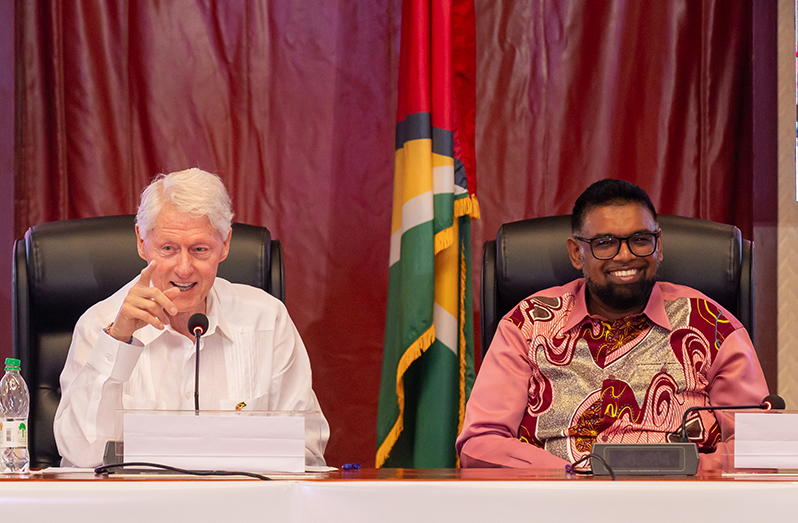 President Dr. Irfaan Ali and former US President Bill Clinton were among key panelists at the first United Caribbean Forum held in Georgetown, Guyana (Delano Williams photo)