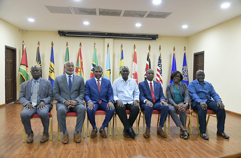 Home Affairs Minister Robeson Benn (centre) flanked by other ministers from the Regional Security System (RSS) Council
