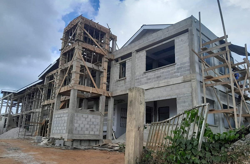 The ongoing construction at the new North West Secondary School (Minister Collin Croal photo)