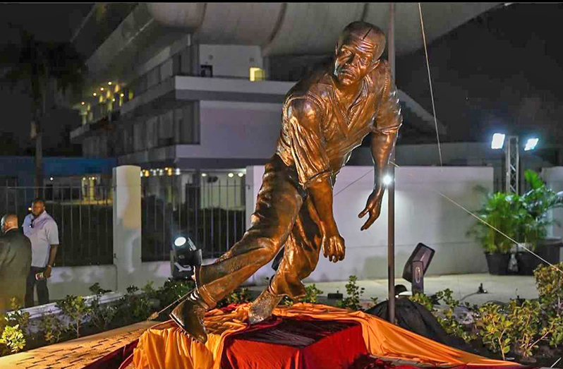 The statue of legendary cricketer, Sir Charles Griffith. (Photo credit: PMO)