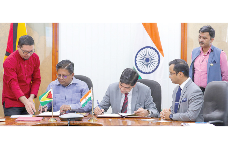 Minister Singh and the Deputy General Manager - Line of Credit Group, India’s EXIM Bank, Mr. Sanjay Lamba, on Friday, signed a US$23.27M agreement to purchase two aircraft for the Guyana Defence Force (Ministry of Finance photo)