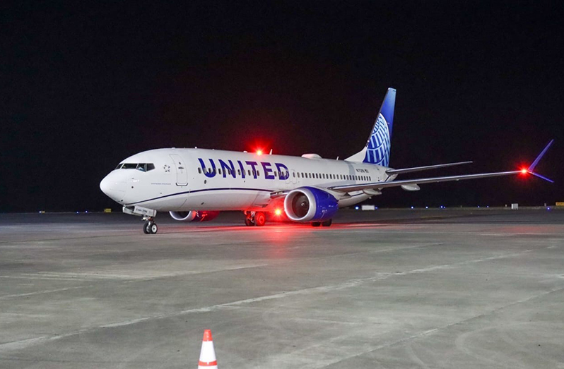 United Airlines on Monday evening made its inaugural nonstop flight from Houston, Texas to Georgetown, Guyana, operated by a Boeing 737-MAX 8