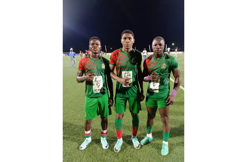 GDF Goal scorers (front left to right) Abumchi Benjamin, Stephen McDonald and Sherwyn Ceasar