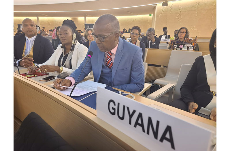 Minister of Labour Joseph Hamilton during his address at the Third Session of the Permanent Forum on Peoples of African Descent in Geneva