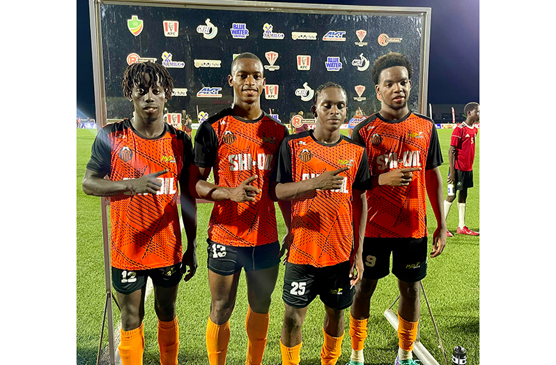 Slingerz goal Scorers from L-R Simeon Moore, Curtez Kellman, Darren Niles and Marcus Tudor after their win