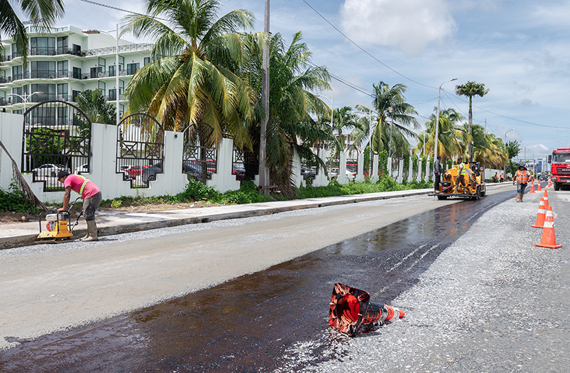 Works are progressing on the entrance of Massy Road/ Red Road despite the rainy season