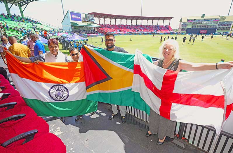 Guyana’s head of state President Mohamed Irfaan Ali (centre) with India’s High Commissioner Dr. Amit Telang and staff, and British High Commissioner Jane Caroline Miller, OBE, (right)