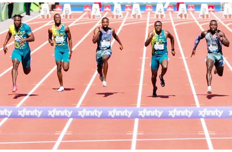 Kishane Thompson (far left) is the fourth fastest Jamaican in history.
